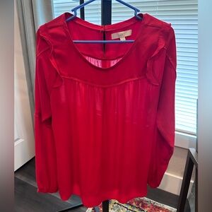 LOFT Bright Red Ruffle Blouse